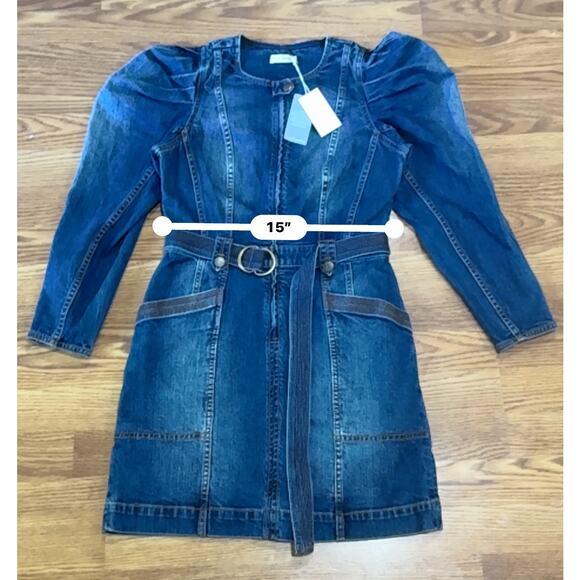 ULLA JOHNSON Cori Dress Dark Wash denim long puff sleeve romper size 4 - Picture 5 of 15